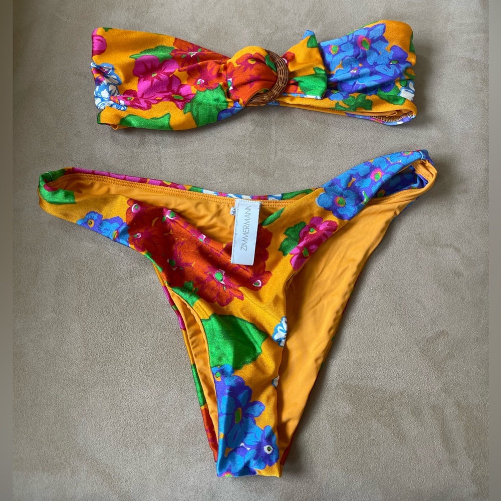 Zimmerman strapless bikini top and high rise bikini bottom- gently worn